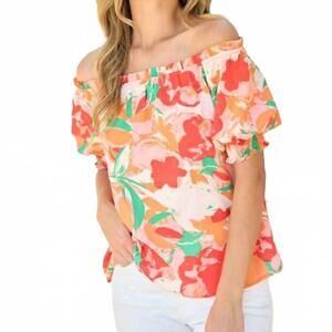 NEW HAILEY & CO off the shoulder floral top - plus in orange